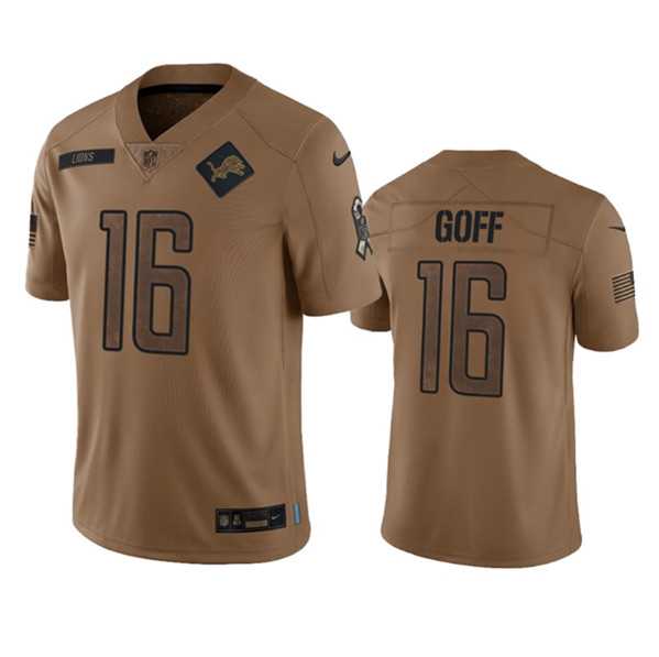 Men%27s Detroit Lions #16 Jared Goff 2023 Brown Salute To Service Limited Football Stitched Jersey Dyin->detroit lions->NFL Jersey